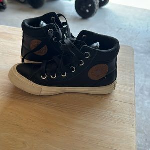 Kids black leather high top converse all stars